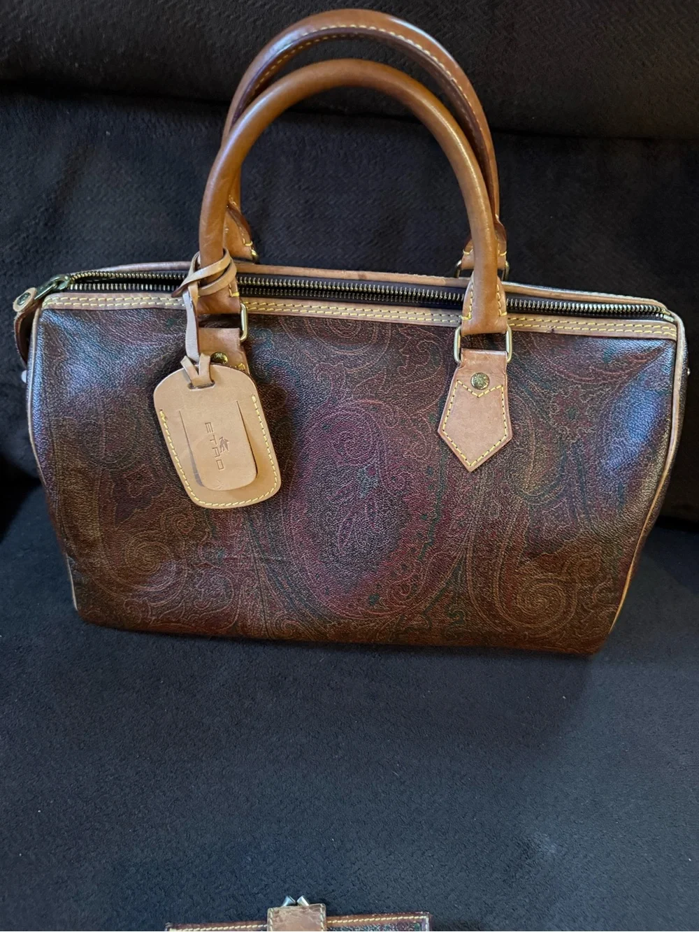 Etro Brown Paisley Leather-Trim Satchel with Wallet